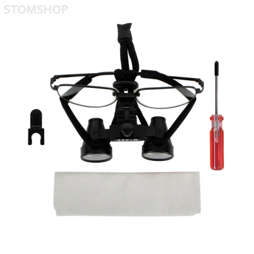 CM3.5X + Titanium frame - бинокулярные лупы системы Flip-up на титановой оправе черного цвета, увеличение 3.5x | Ymarda (Китай)