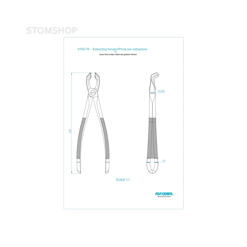 Щипцы N79 для удаления третьих моляров нижней челюсти | Asa Dental (Италия)