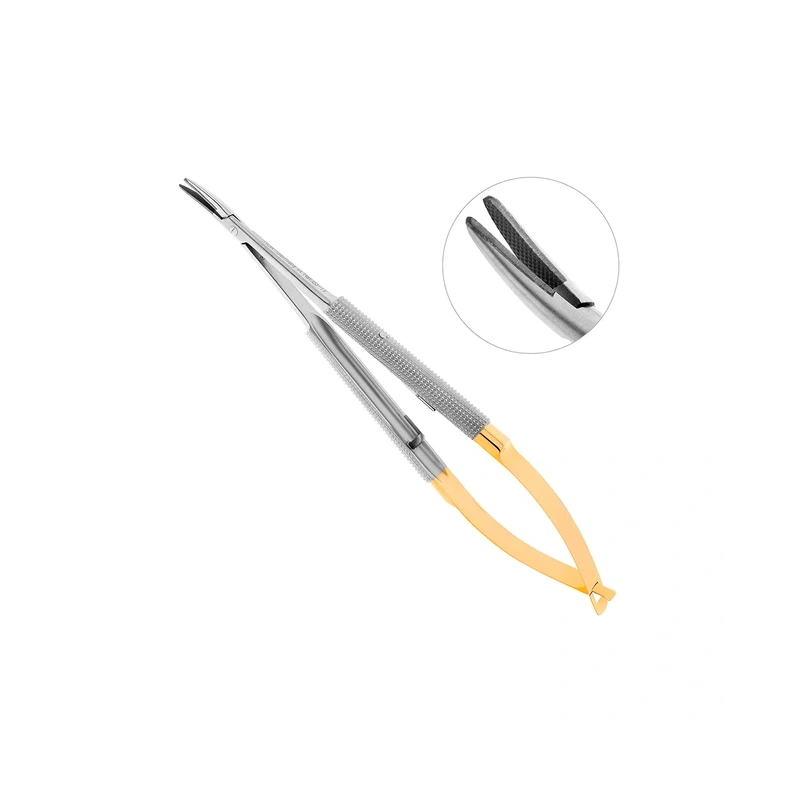 Иглодержатель хирургический изогнутый Castroviejo-Gomel TC, длина 140 мм | HLW Dental Instruments (Германия)