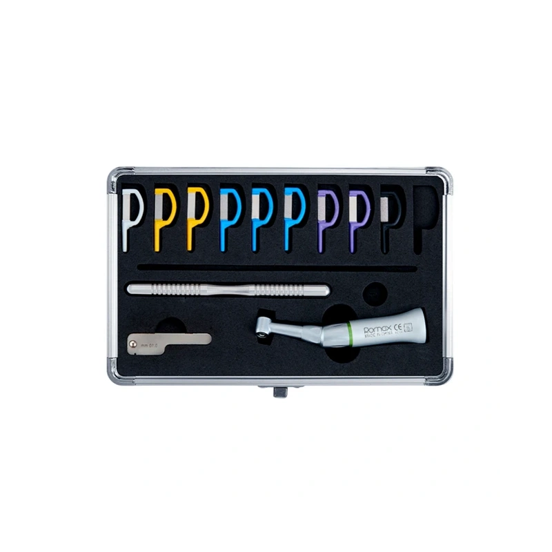 Romax S-12-М - набор стоматологических инструментов с угловым наконечником Romax 1021-M4 (IPR-02C) и пластиковыми пилами (9 шт.), в кейсе | Romax (Китай)