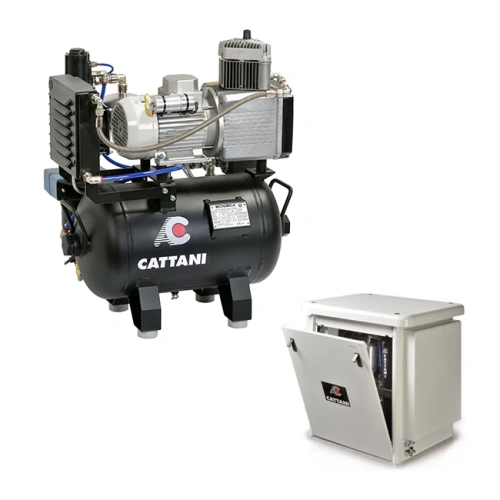 Cattani AC100 30-67 - безмасляный компрессор для одной стоматологической установки, c осушителем, c кожухом, с ресивером 30 л, 67,5 л/мин | Cattani (Италия)