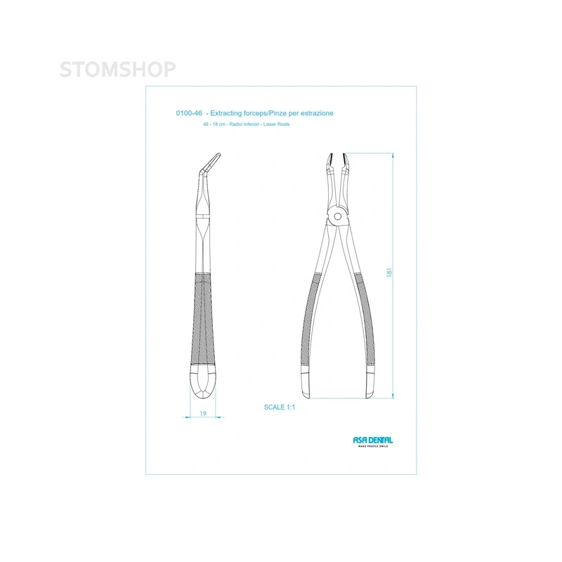 Щипцы N46 для удаления корней нижней челюсти | Asa Dental (Италия)