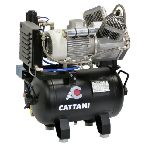 Cattani AC200 30-160 - безмасляный компрессор для двух стоматологических установок, c кожухом, c осушителем, с ресивером 30 л (160 л/мин) | Cattani (Италия)
